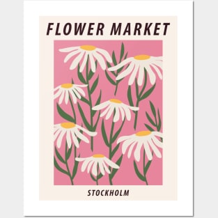 Flower market print, Stockholm, Posters aesthetic, Chamomile, Daisy art print, Pink flower art, Floral art Posters and Art